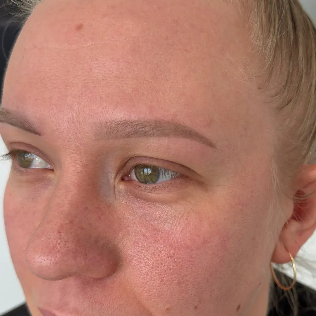 Eyebrows of a light blonde, healed powder brows