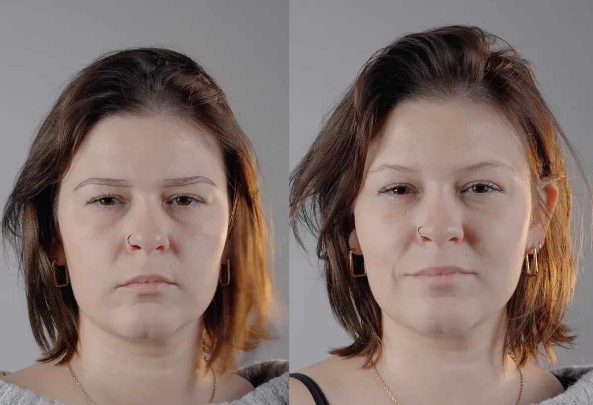 Drawing the eyebrow shape, before and after
