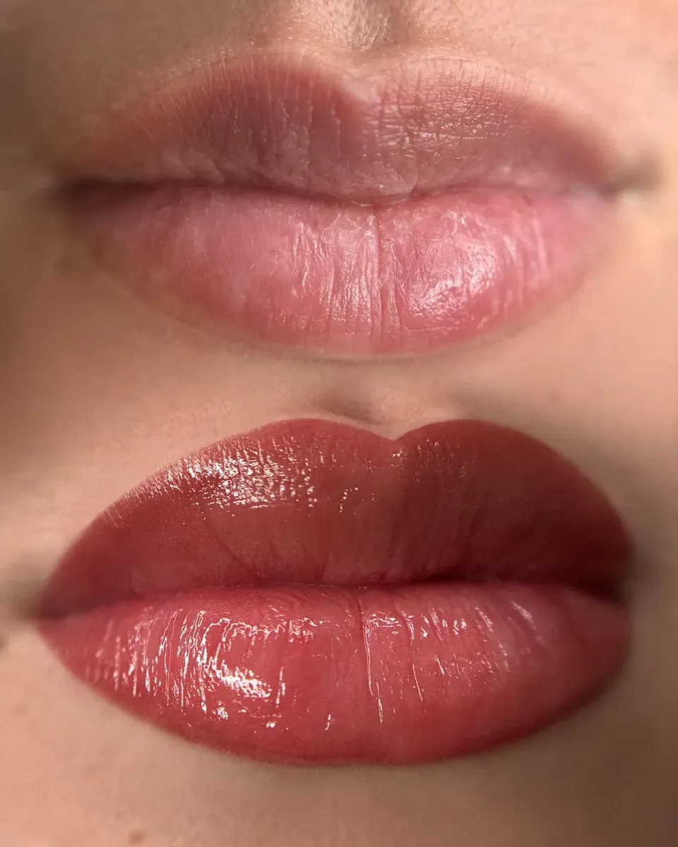 Full Lips: Die Lippe wird überall mit derselben Farbe ausgefüllt, wie ein Lippenstift