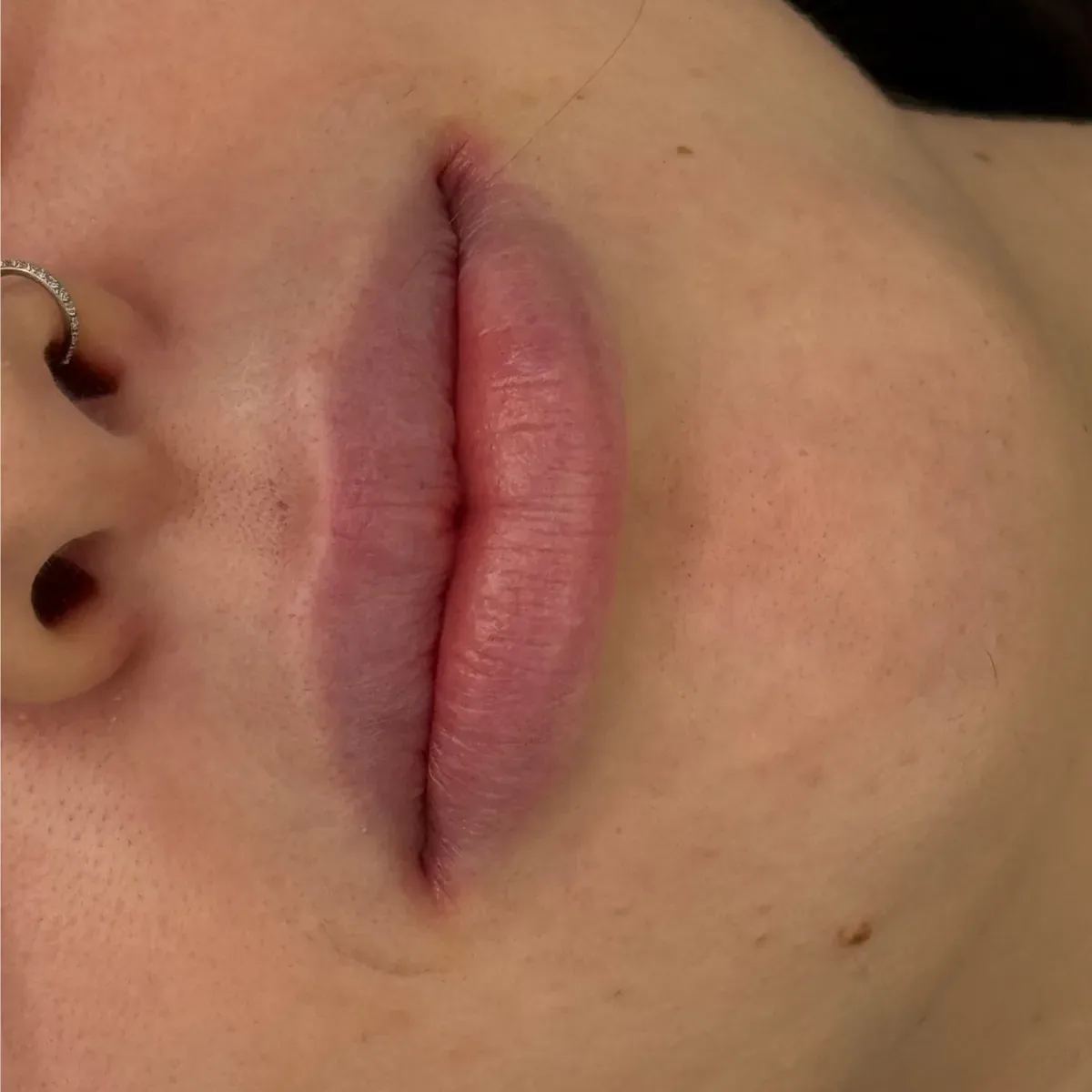 Natural lips before bold full lip color