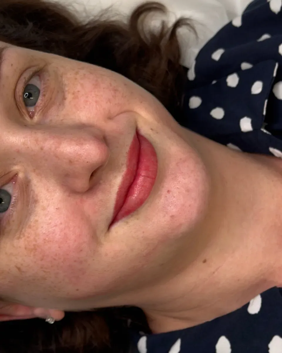 Lip blush with full lip color, right after pigmentation