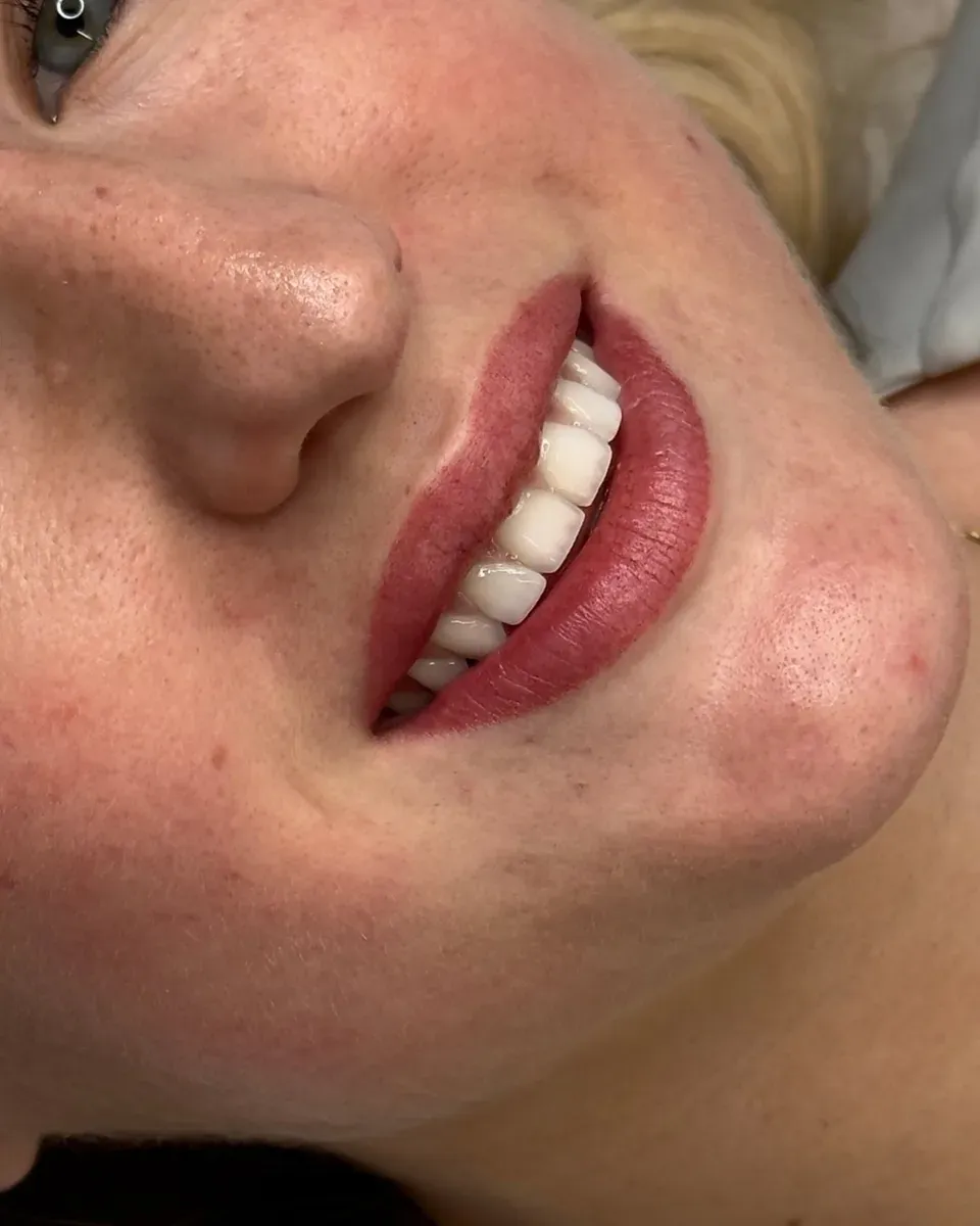 Lip blush with full lip color, right after pigmentation