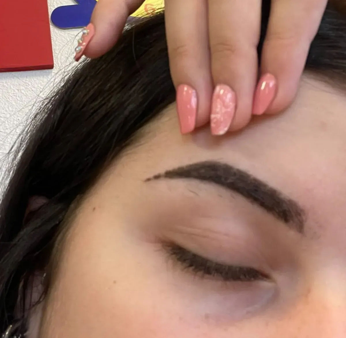 Powder brows, healing in progress, scabs