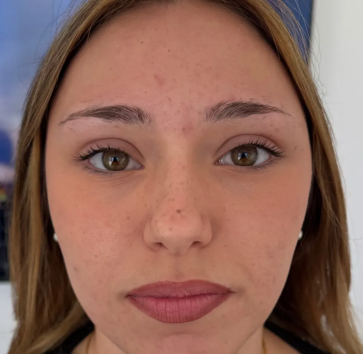 Brown-haired client, natural brows before powder brows